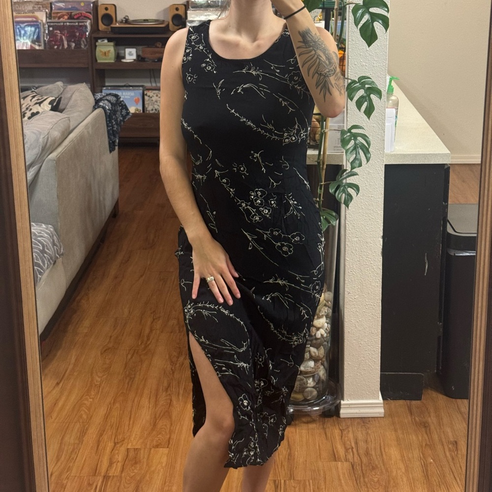 Coldwater Creek Black Floral Midi Dress